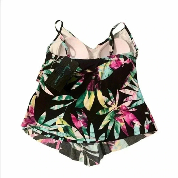 Aqua Green Tiered Floral Swim Tankini Size M - Picture 3 of 6